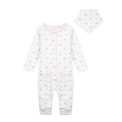 Baby girls' pink sleepsuit and bib set